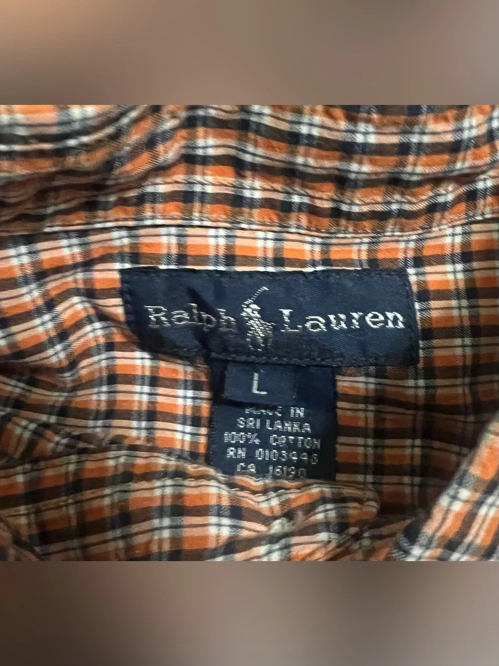 Ralph Lauren Orange Black Plaid Short Sleeve Button Down Boys Size L